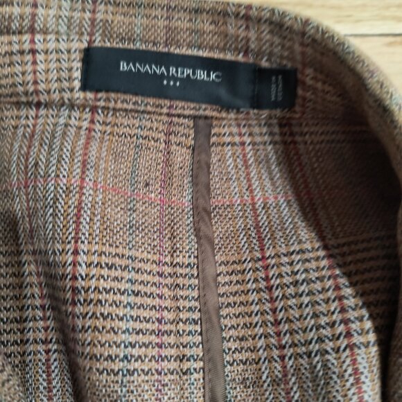 Banana Republic Men's Linen Blend Blazer - Brown Plaid - Size 38R - Picture 2 of 4
